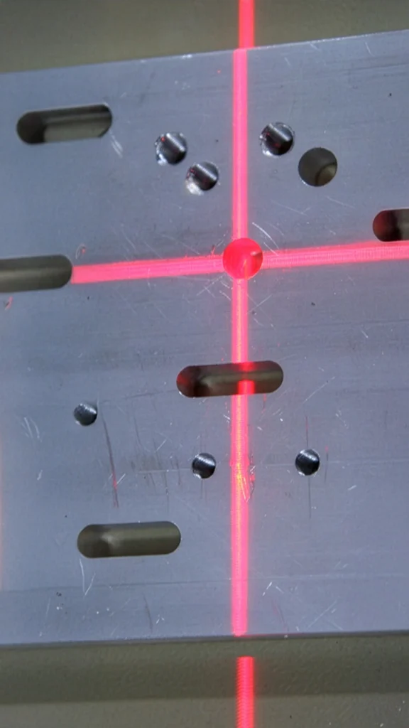 Laserviivat työstettävällä metallikappaleella